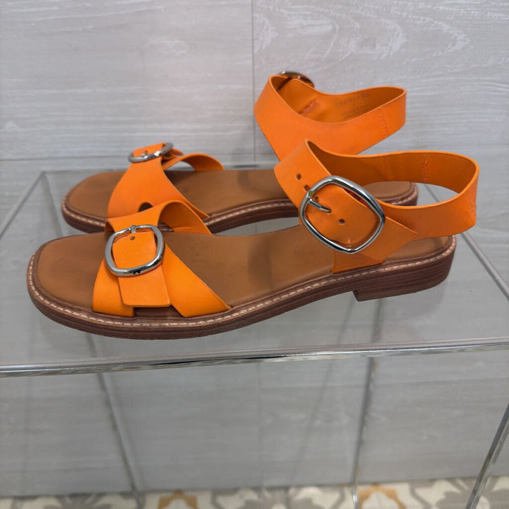 Everlane Brown/ Orange Leather The Twin Buckle Sandals 9