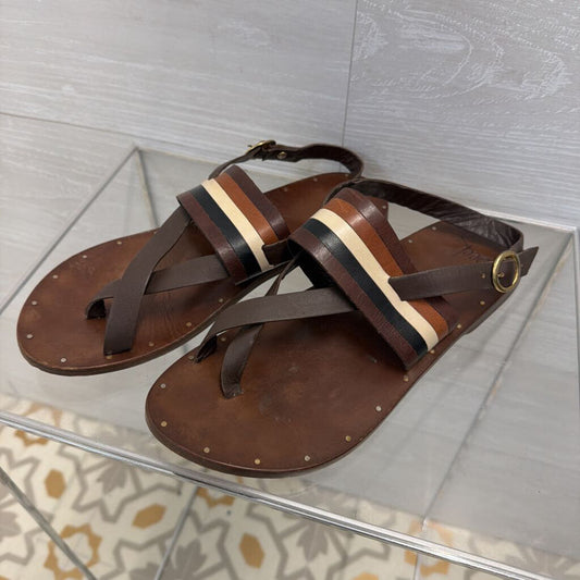 Beek Brown Sunbeam Leather Stripe Detail Sandals 9