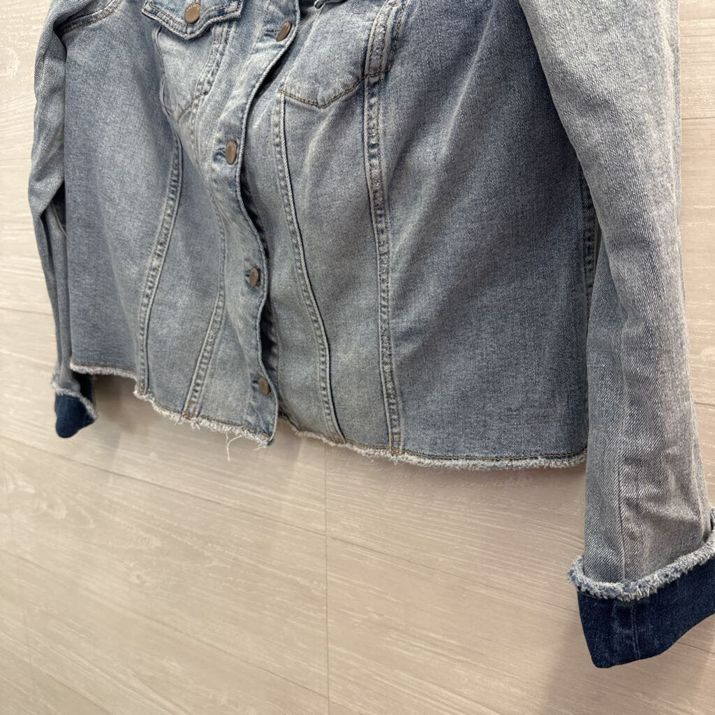 Talbots Light Wash Raw Edge Denim Jacket Small