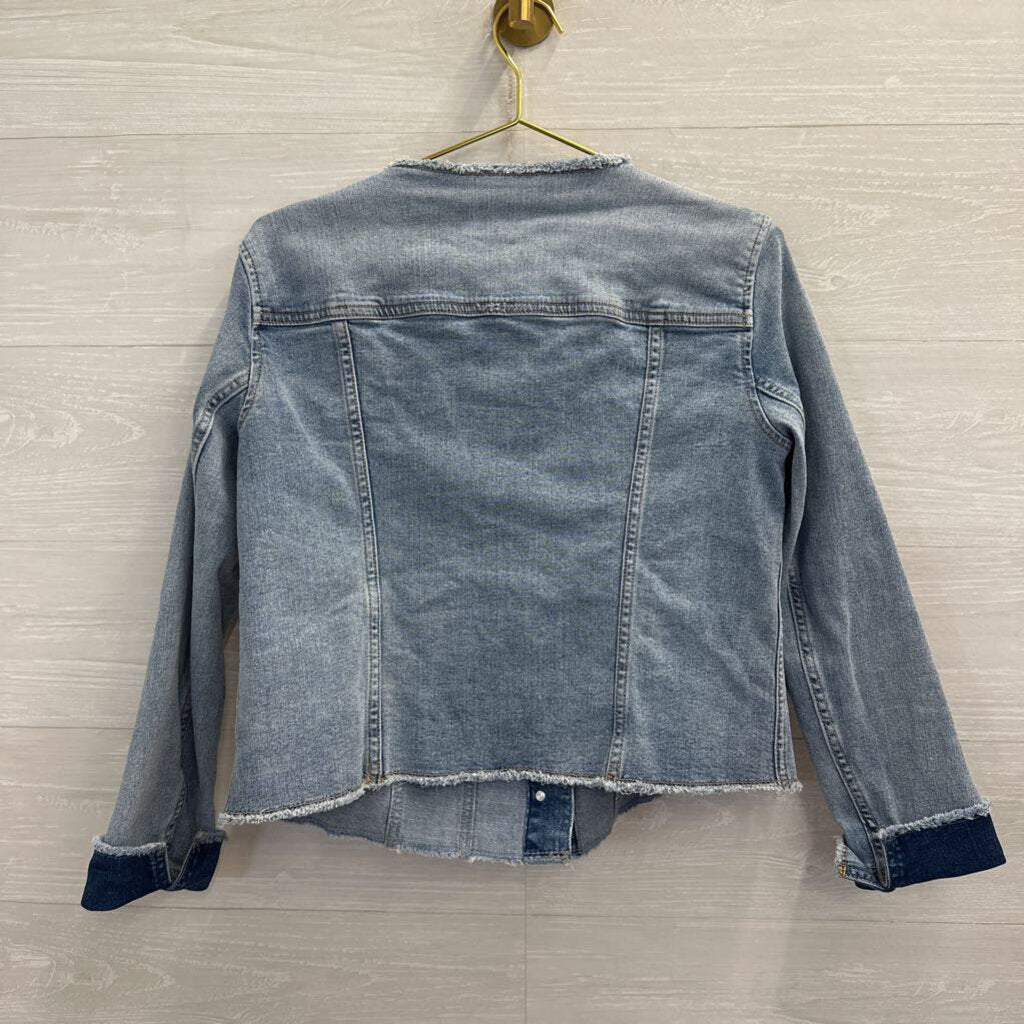 Talbots Light Wash Raw Edge Denim Jacket Small