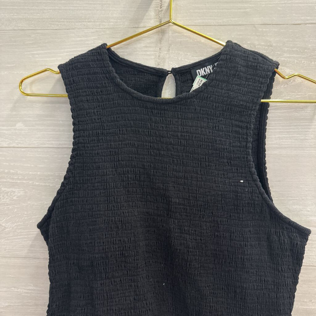 DKNY Black Smocked Cropped Tank Top Large