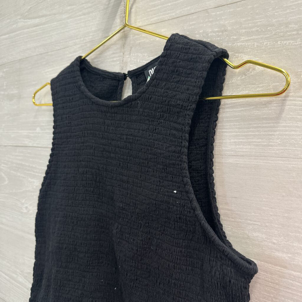 DKNY Black Smocked Cropped Tank Top Large