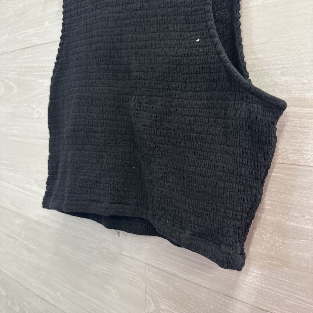 DKNY Black Smocked Cropped Tank Top Large