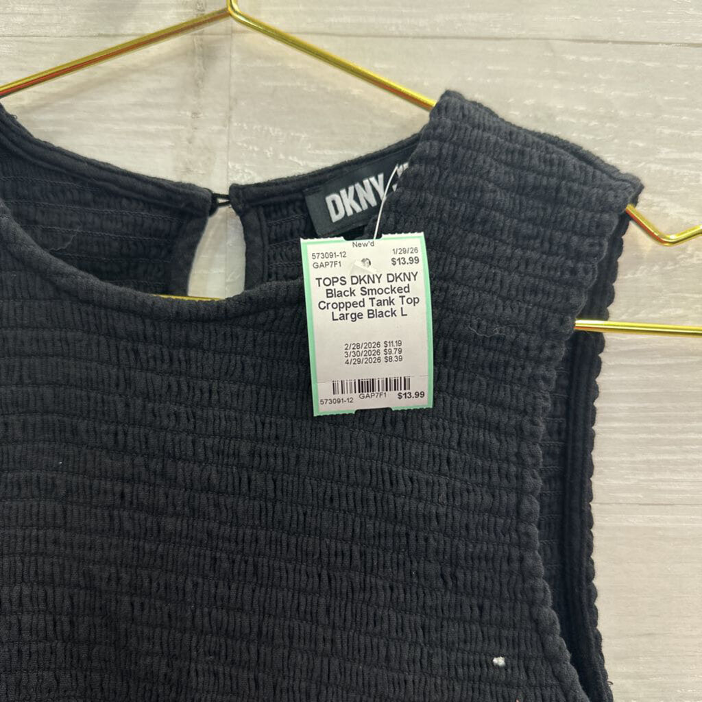 DKNY Black Smocked Cropped Tank Top Large