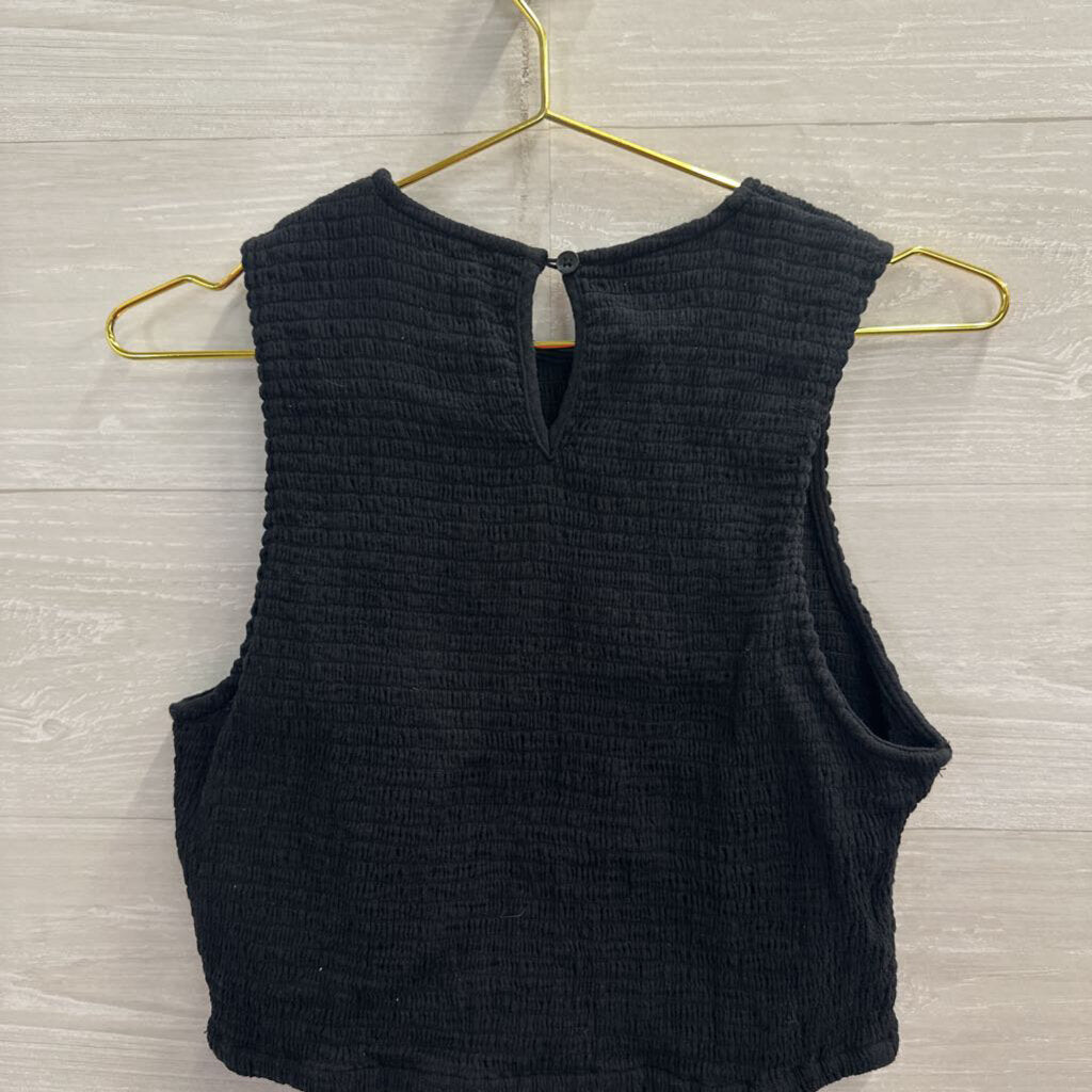 DKNY Black Smocked Cropped Tank Top Large