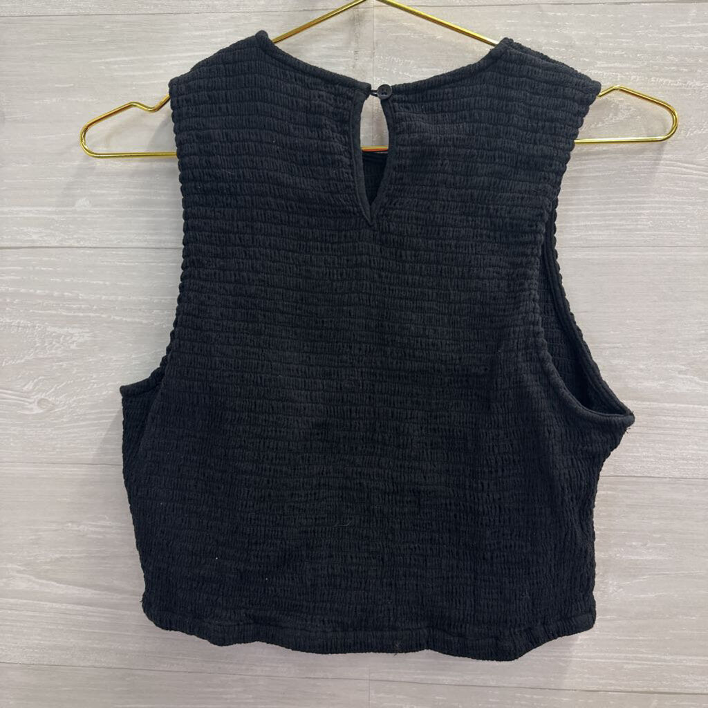 DKNY Black Smocked Cropped Tank Top Large