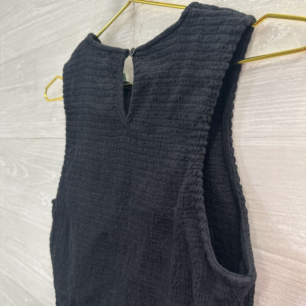 DKNY Black Smocked Cropped Tank Top Large