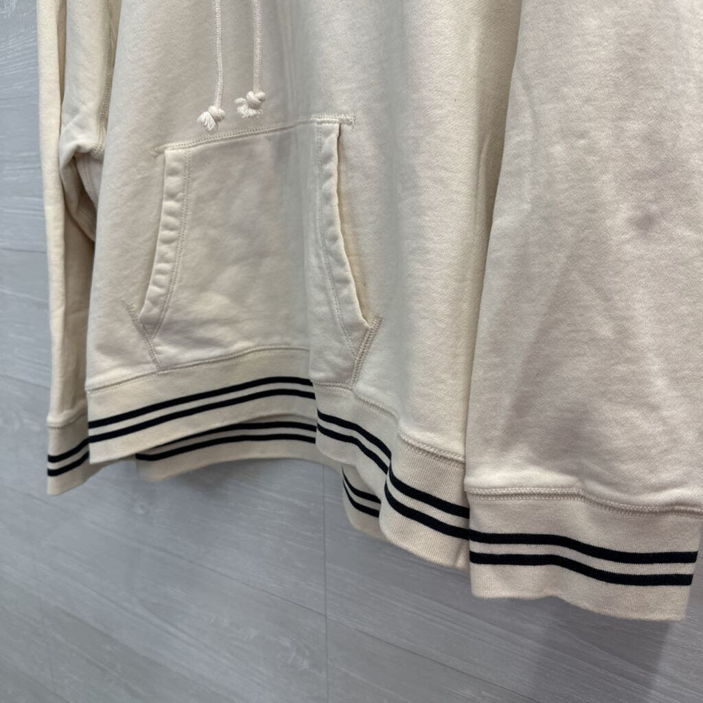 J Crew Beige/ Black Trim Strip Hooded Pullover 2X