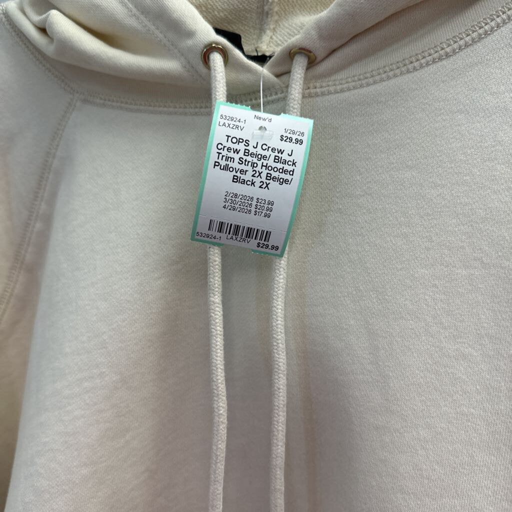 J Crew Beige/ Black Trim Strip Hooded Pullover 2X