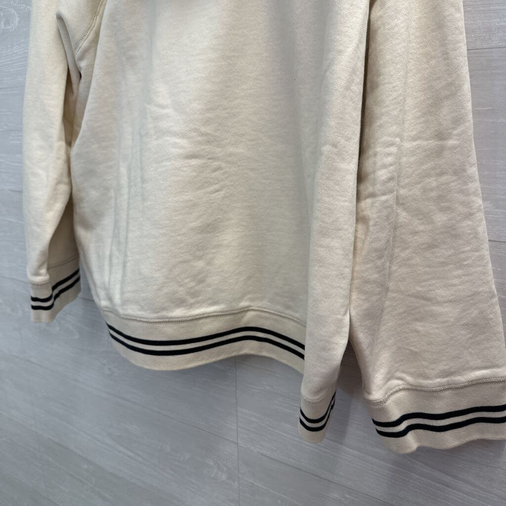 J Crew Beige/ Black Trim Strip Hooded Pullover 2X