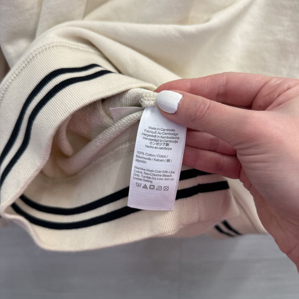 J Crew Beige/ Black Trim Strip Hooded Pullover 2X