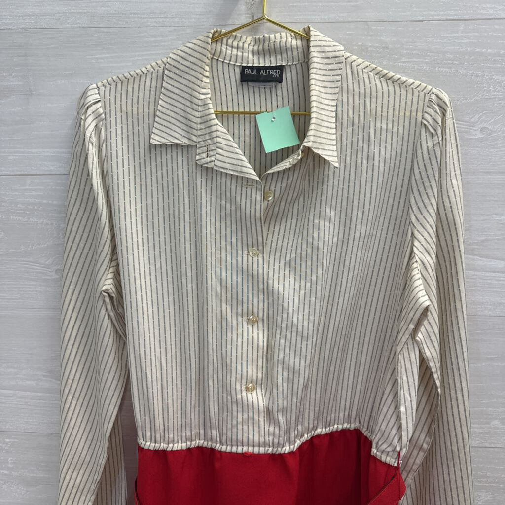 Vintage Paul Alfred Striped Button Down Top Red Skirt Belted Dress Small