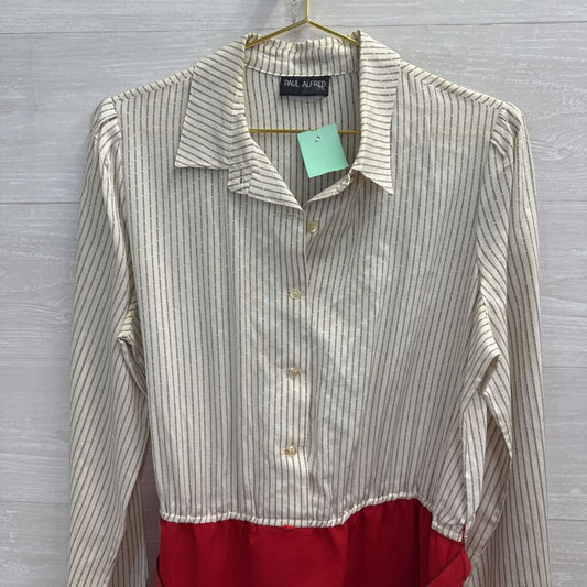 Vintage Paul Alfred Striped Button Down Top Red Skirt Belted Dress Small