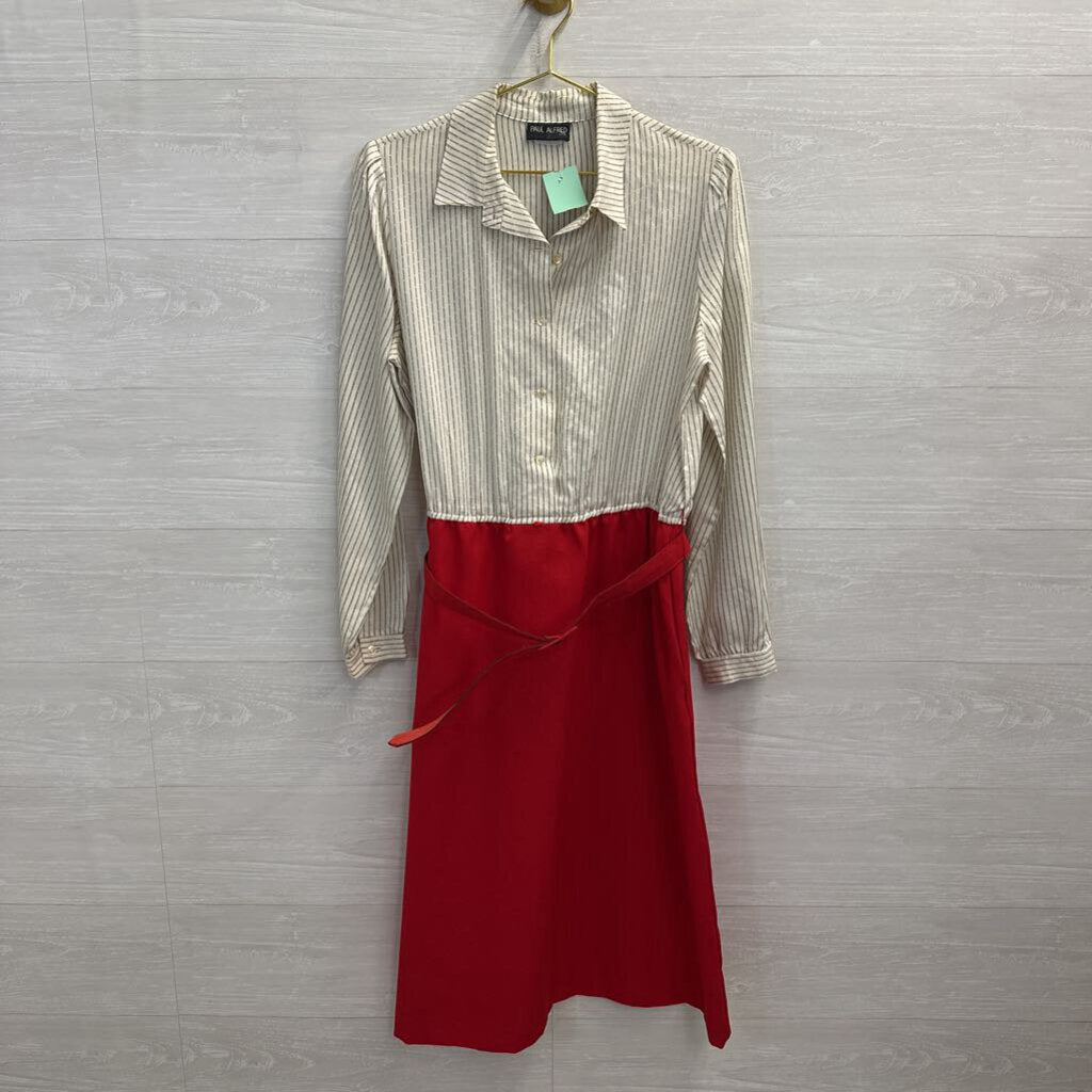 Vintage Paul Alfred Striped Button Down Top Red Skirt Belted Dress Small