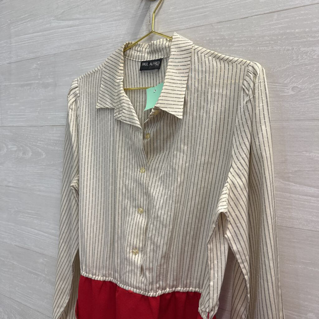 Vintage Paul Alfred Striped Button Down Top Red Skirt Belted Dress Small