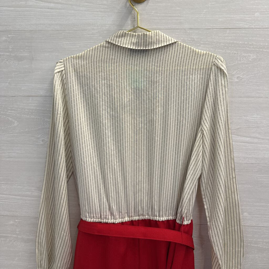 Vintage Paul Alfred Striped Button Down Top Red Skirt Belted Dress Small