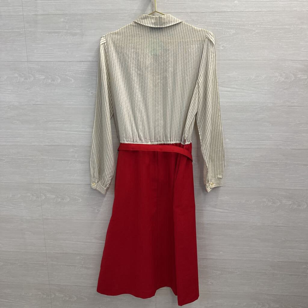 Vintage Paul Alfred Striped Button Down Top Red Skirt Belted Dress Small