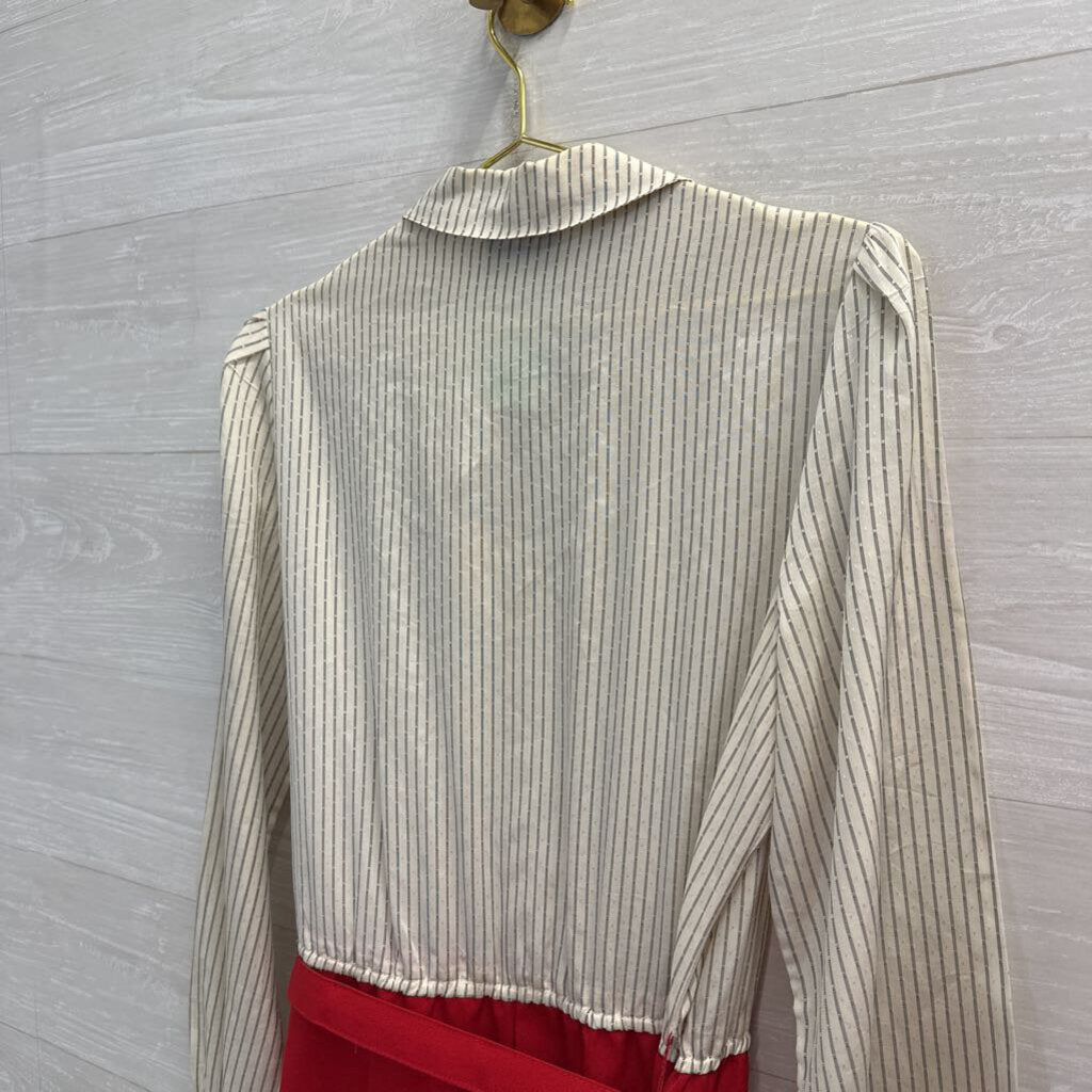 Vintage Paul Alfred Striped Button Down Top Red Skirt Belted Dress Small