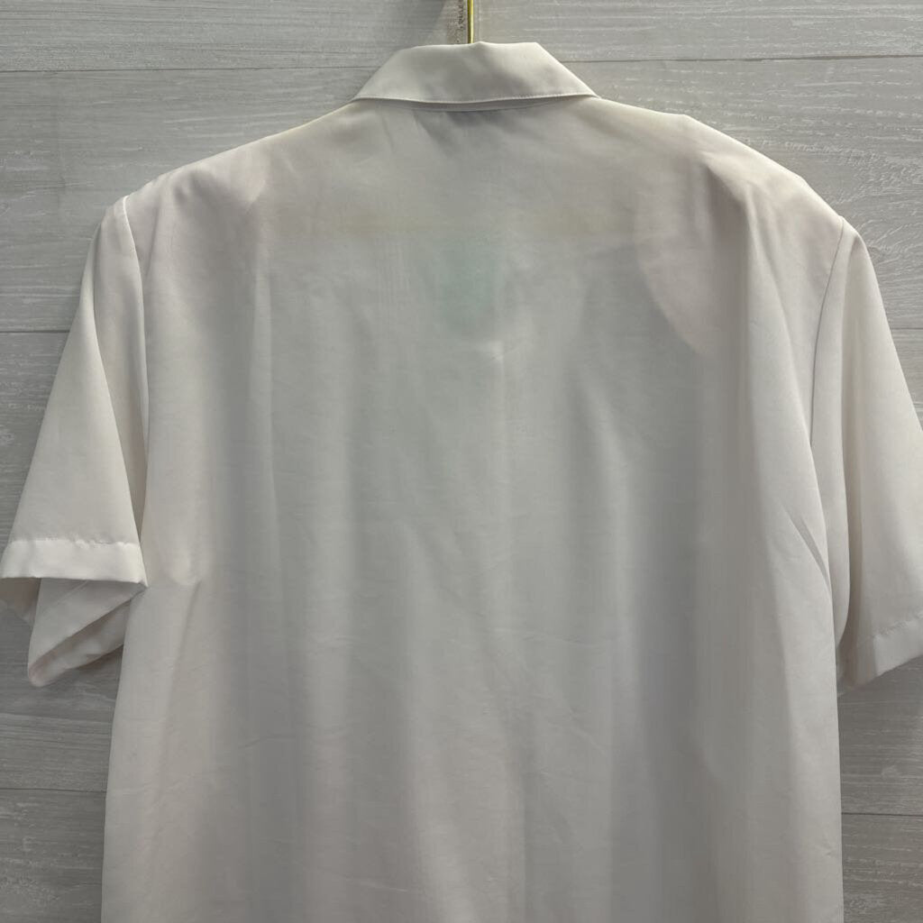 Vintage Fashion Attitudes White Pleated Detail Short Sleeve Button Down Top 18