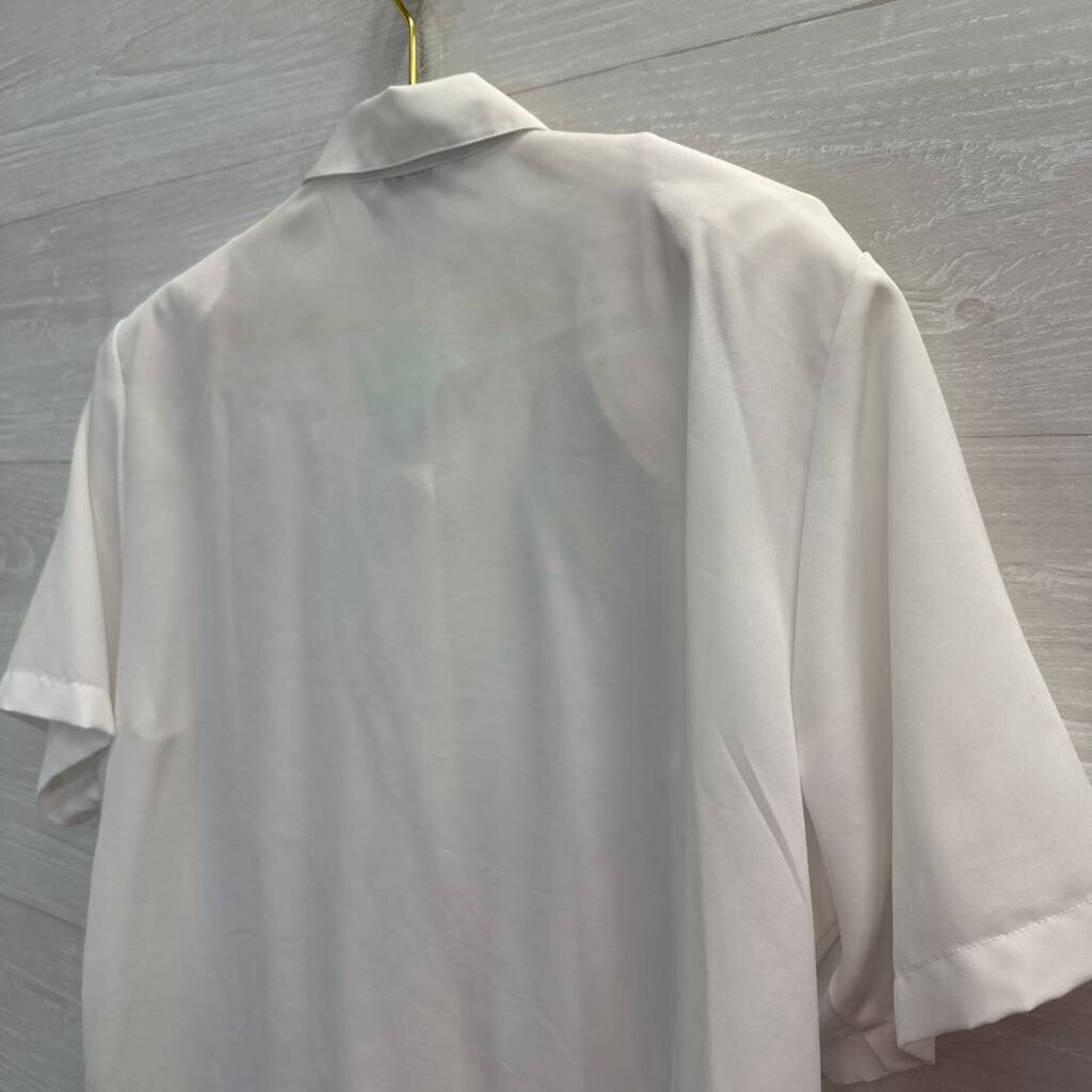 Vintage Fashion Attitudes White Pleated Detail Short Sleeve Button Down Top 18