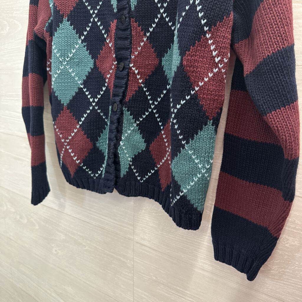 Vintage Paul Harris Navy/ Multi Argyle Knit Cardigan Sweater Medium
