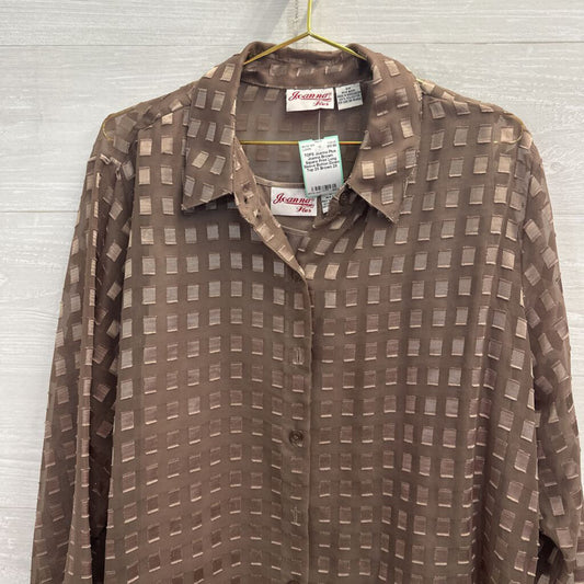 Joanna Brown Square Print Long Sleeve Button Down Top 2X