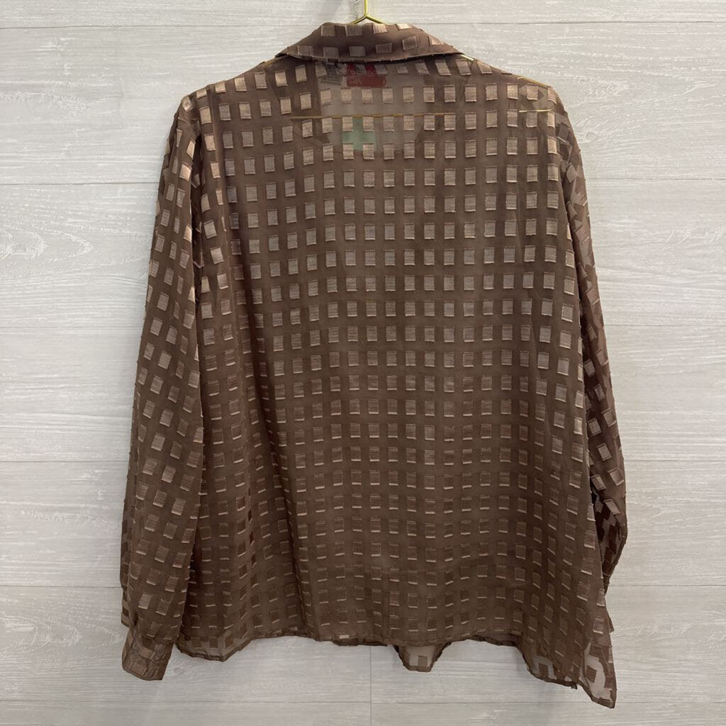 Joanna Brown Square Print Long Sleeve Button Down Top 2X