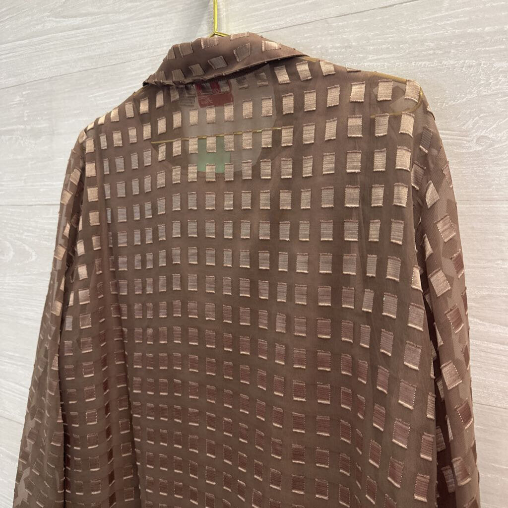 Joanna Brown Square Print Long Sleeve Button Down Top 2X