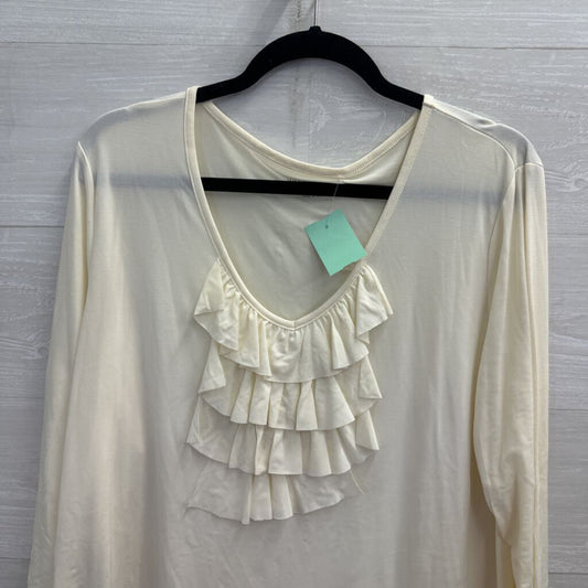Susan Graver Cream Ruffle Detail Long Sleeve Top Extra Large