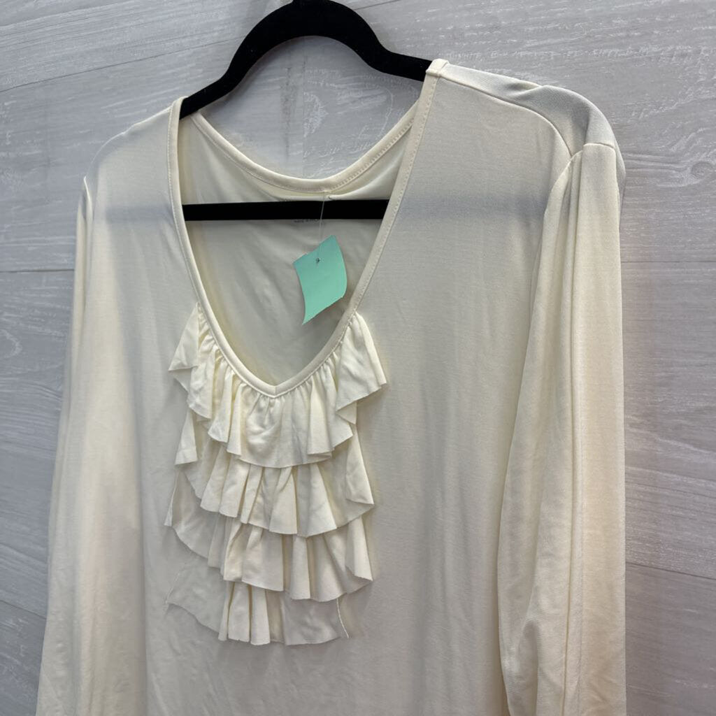 Susan Graver Cream Ruffle Detail Long Sleeve Top Extra Large