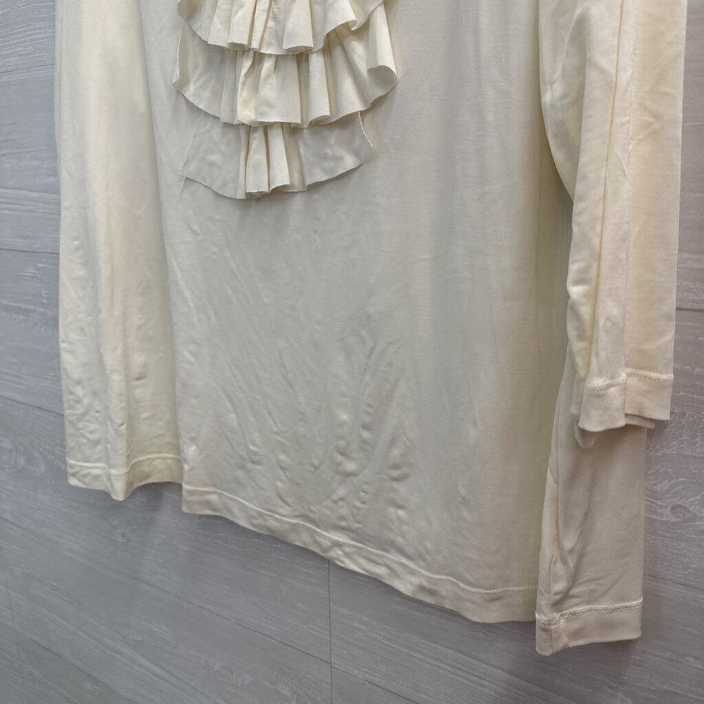 Susan Graver Cream Ruffle Detail Long Sleeve Top Extra Large