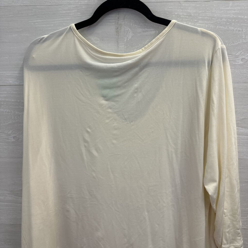 Susan Graver Cream Ruffle Detail Long Sleeve Top Extra Large