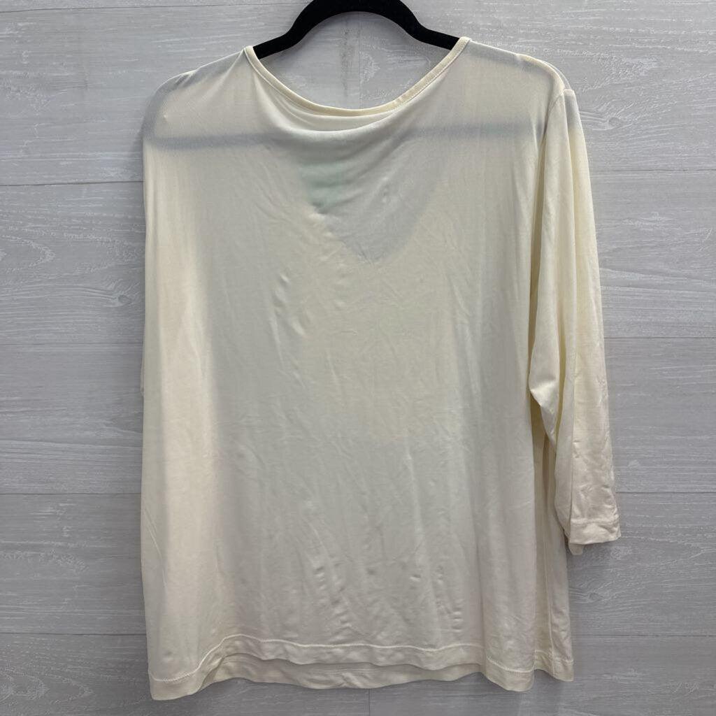Susan Graver Cream Ruffle Detail Long Sleeve Top Extra Large