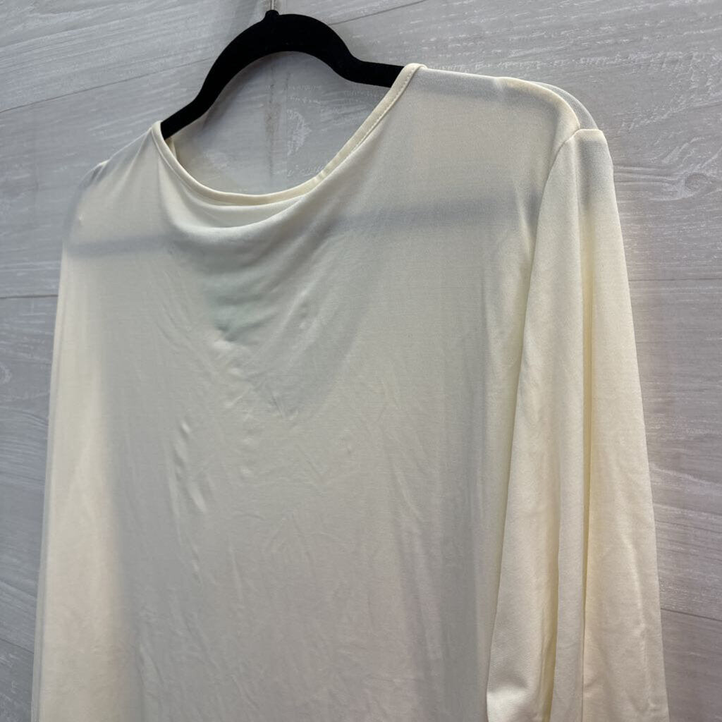 Susan Graver Cream Ruffle Detail Long Sleeve Top Extra Large