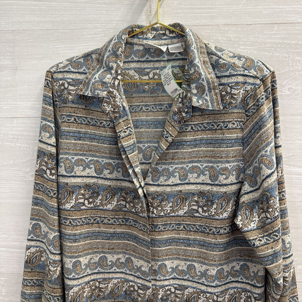 Vintage Koret Brown/ Blue Print Long Sleeve Button Down Top 14