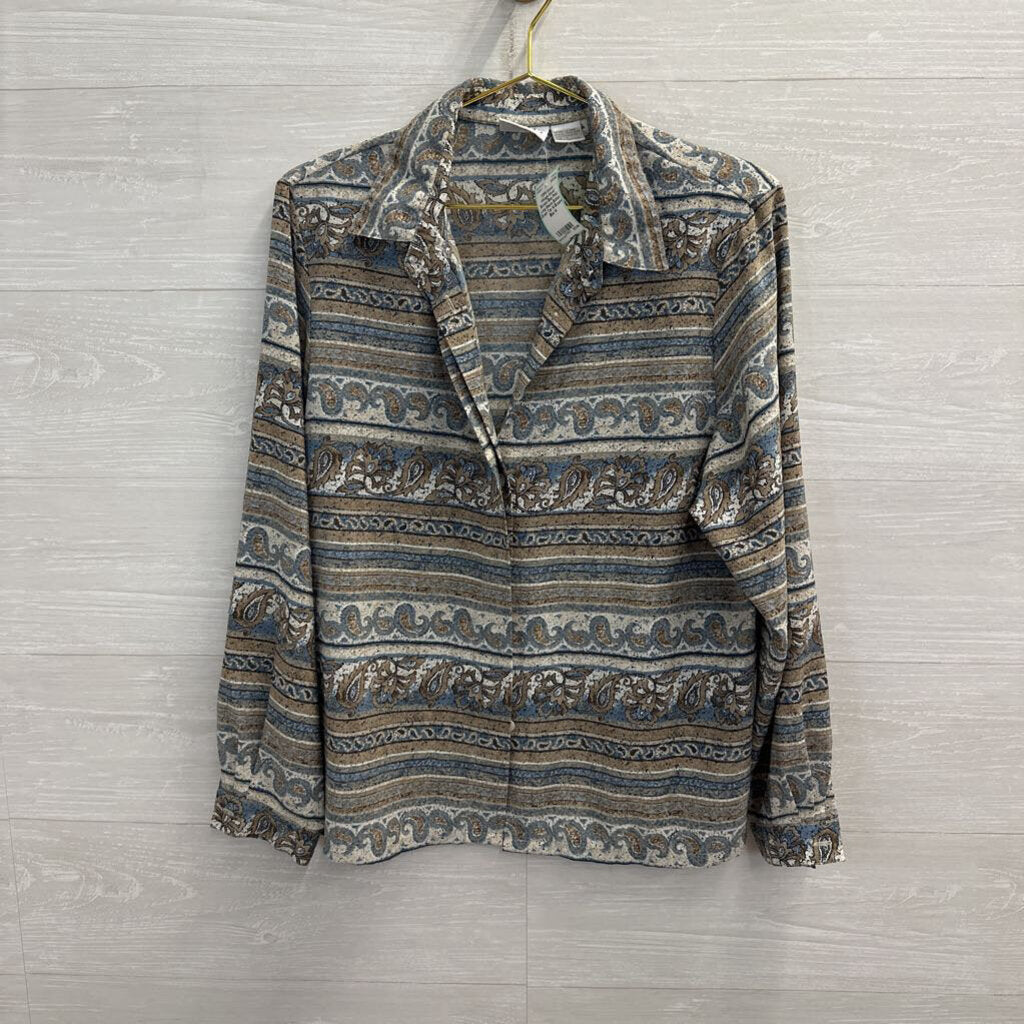 Vintage Koret Brown/ Blue Print Long Sleeve Button Down Top 14