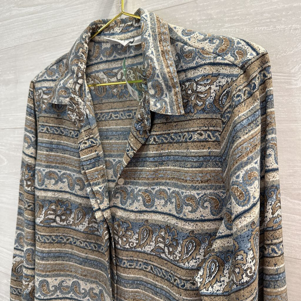Vintage Koret Brown/ Blue Print Long Sleeve Button Down Top 14