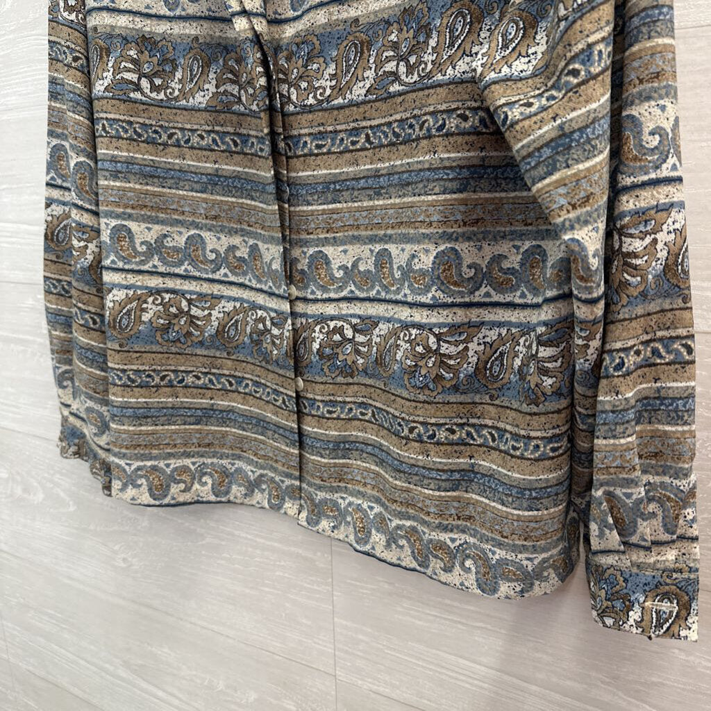 Vintage Koret Brown/ Blue Print Long Sleeve Button Down Top 14