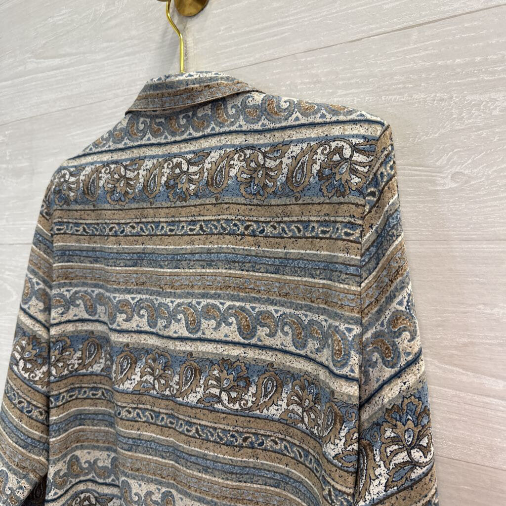 Vintage Koret Brown/ Blue Print Long Sleeve Button Down Top 14