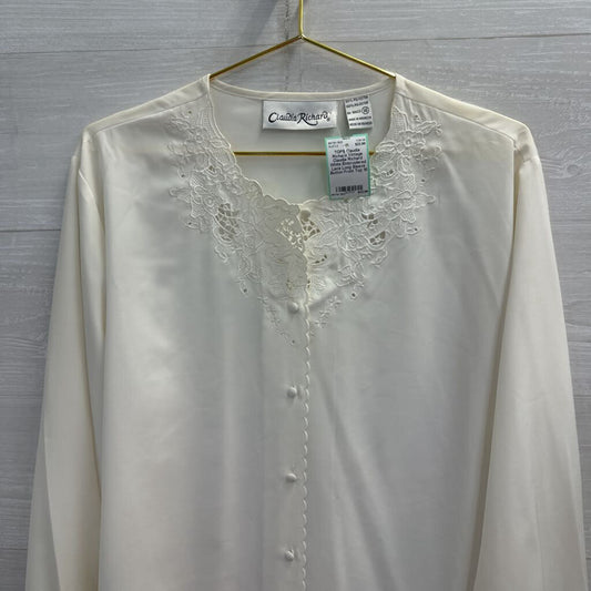 Vintage Claudia Richard White Embroidered Lace Long Sleeve Button Front Top 18