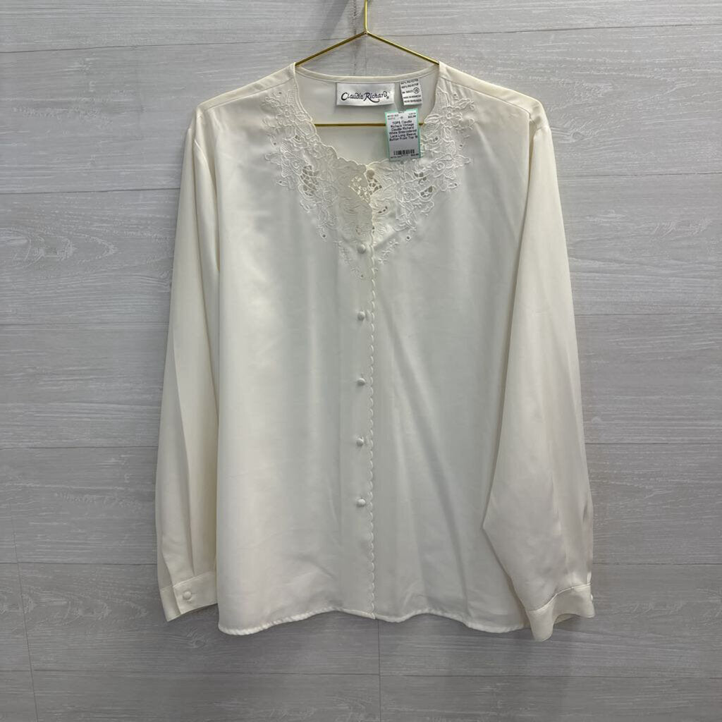 Vintage Claudia Richard White Embroidered Lace Long Sleeve Button Front Top 18