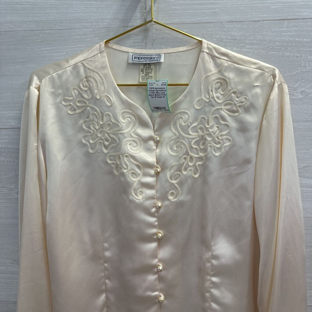 Vintage Impressions Cream Silky Long Sleeve Button Front Top 18