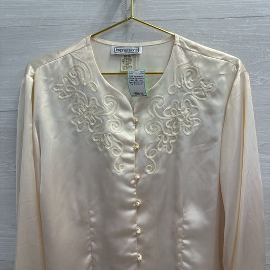 Vintage Impressions Cream Silky Long Sleeve Button Front Top 18