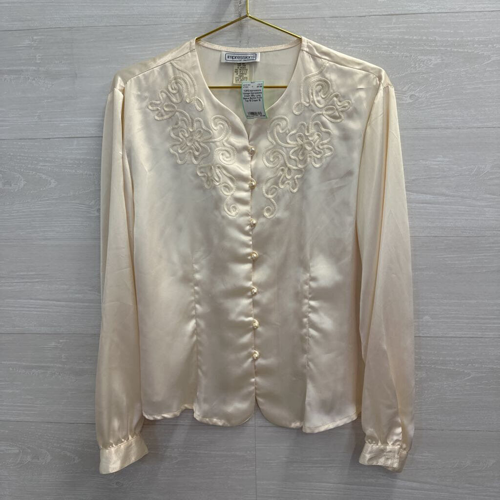 Vintage Impressions Cream Silky Long Sleeve Button Front Top 18