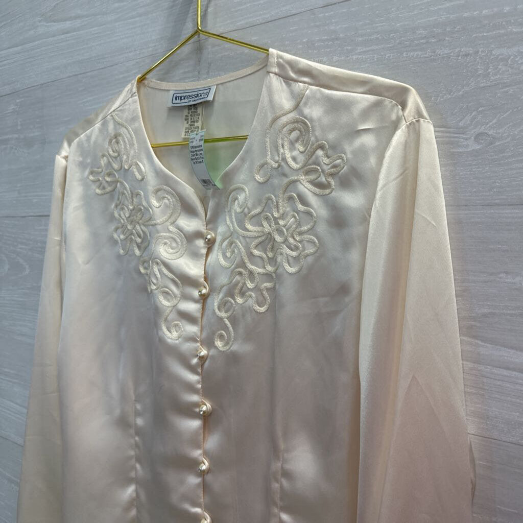 Vintage Impressions Cream Silky Long Sleeve Button Front Top 18