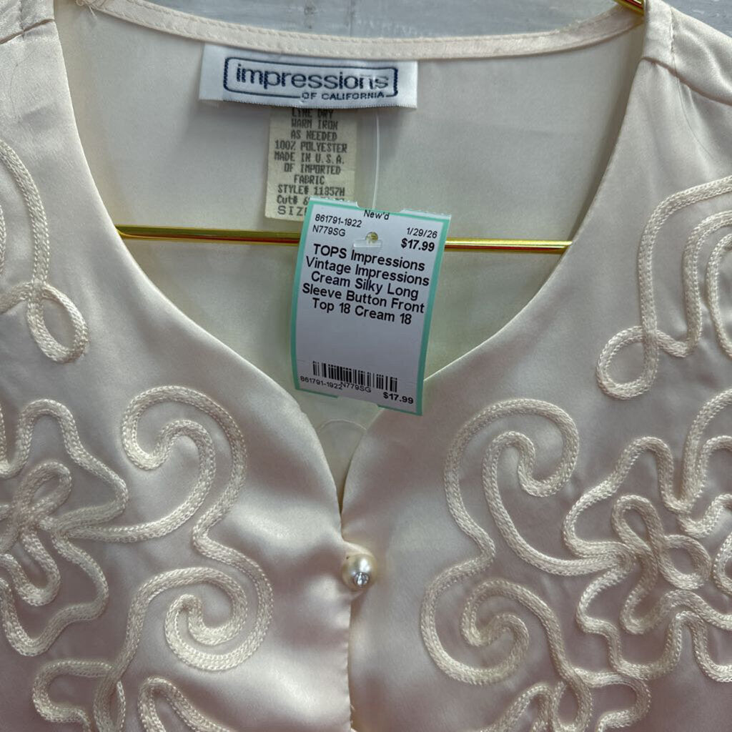 Vintage Impressions Cream Silky Long Sleeve Button Front Top 18