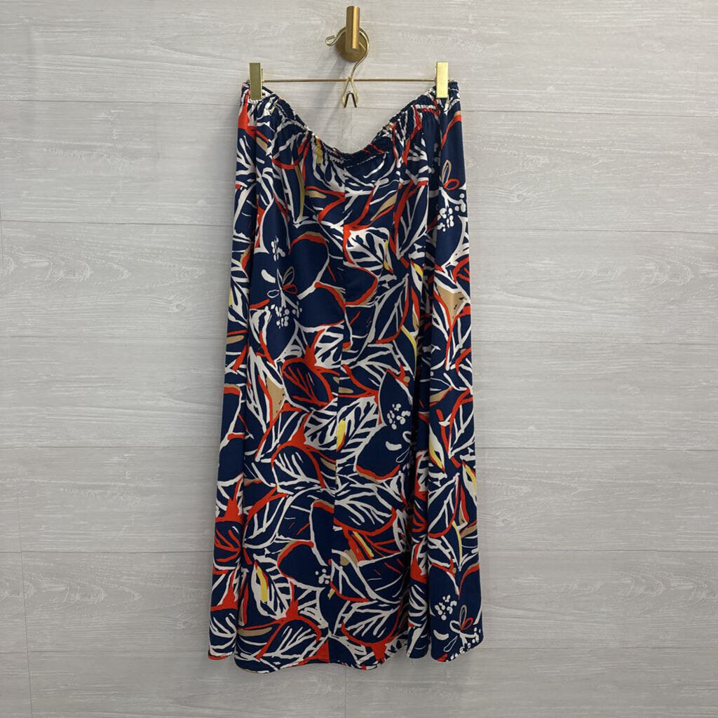 N Touch Blue/ Multi Print Midi Skirt Medium