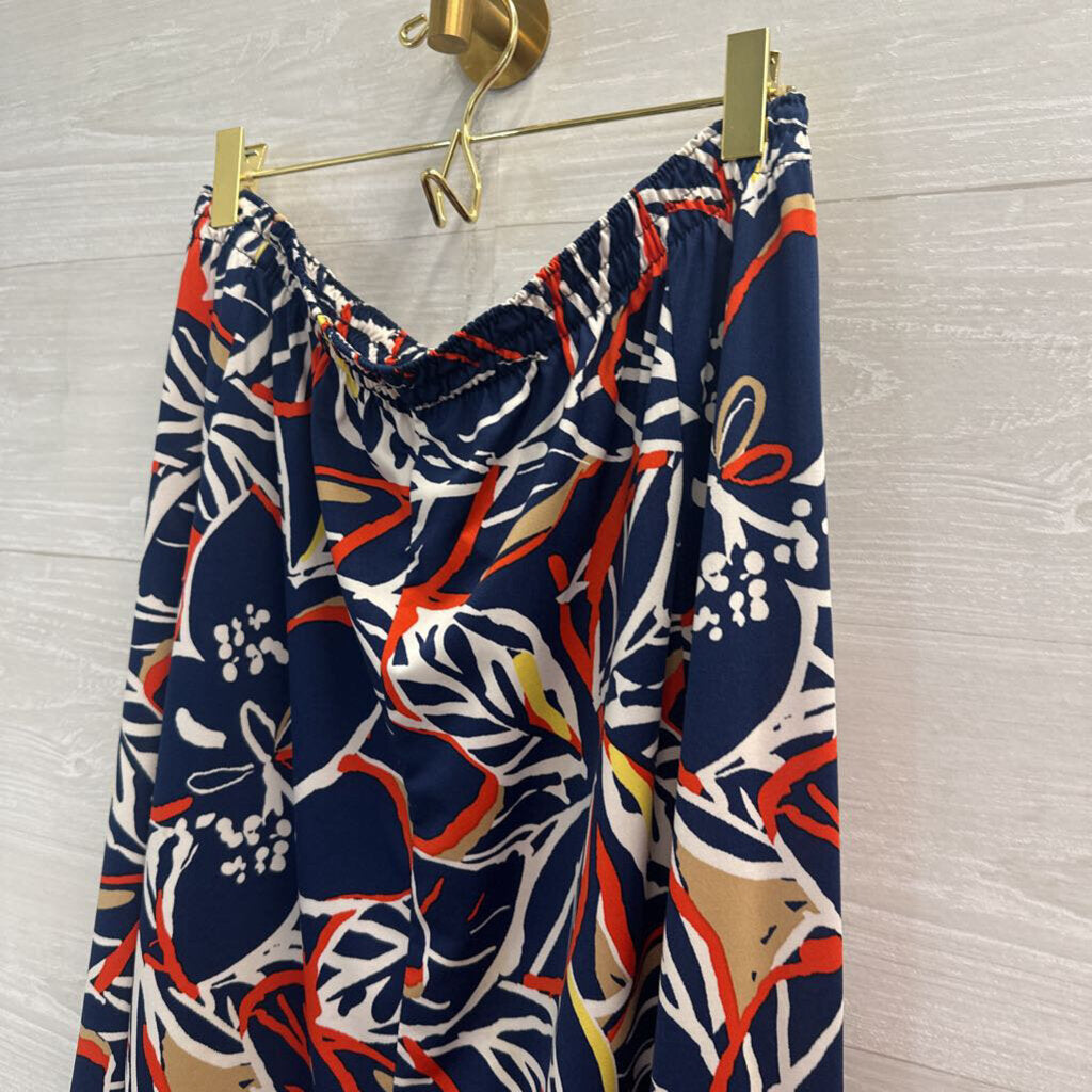 N Touch Blue/ Multi Print Midi Skirt Medium