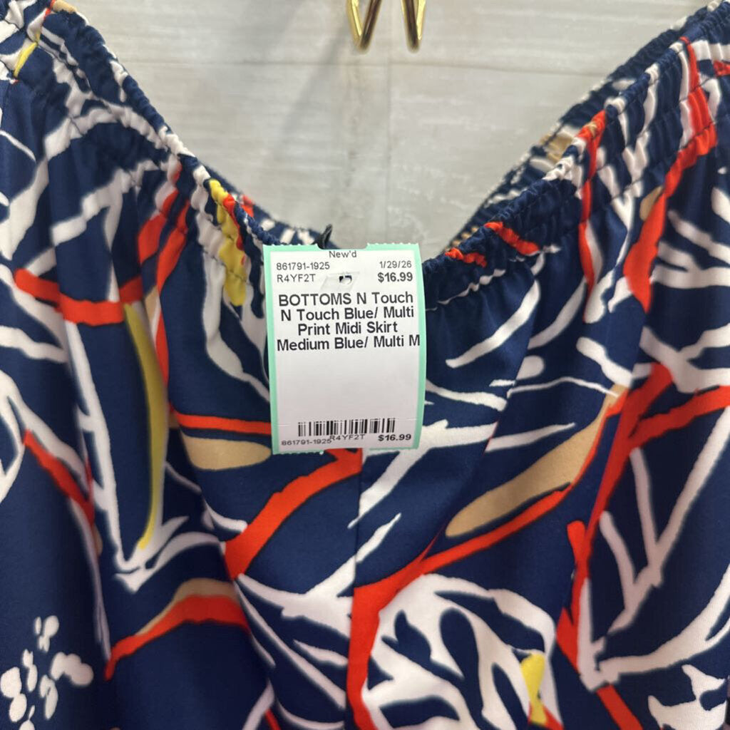 N Touch Blue/ Multi Print Midi Skirt Medium