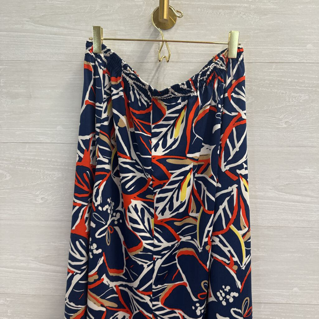 N Touch Blue/ Multi Print Midi Skirt Medium